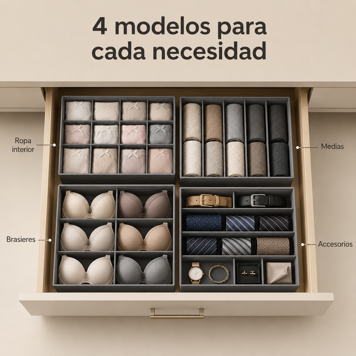 Set x4 Organizadores de Cajones para Ropa Interior - en el cajón