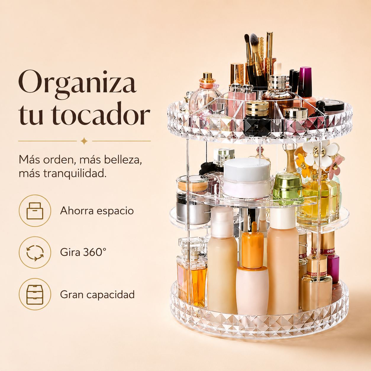 Organizador de Cosméticos Giratorio 360° en Acrílico - detalle