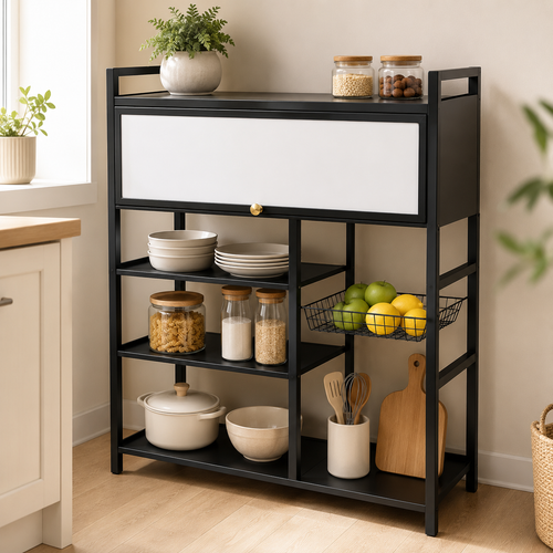 Estante de Cocina Multiusos con Puerta y Canastilla
