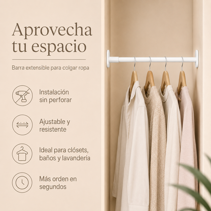 Tubo Ajustable para Colgar Ropa 90-160 cm - instalado en closet