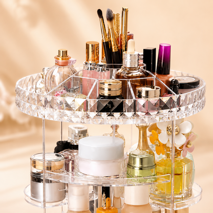 Organizador de Cosméticos Giratorio 360° en Acrílico - con maquillaje
