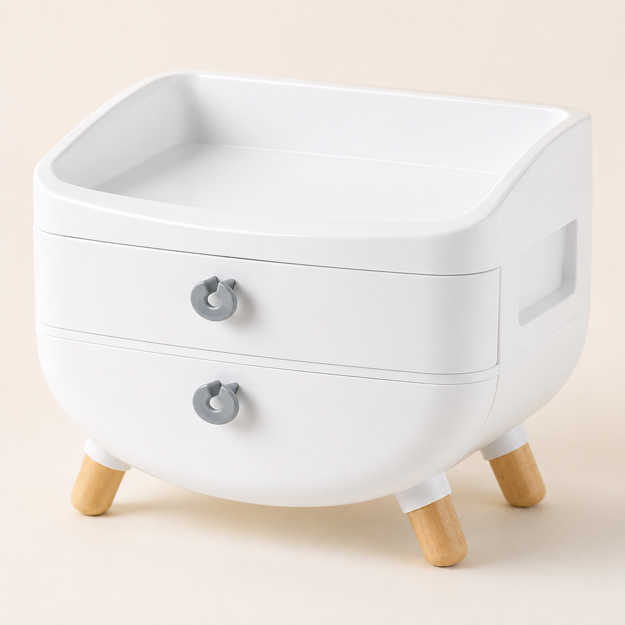 Organizador de Maquillaje con 2 Cajones y Patas de Madera - detalle