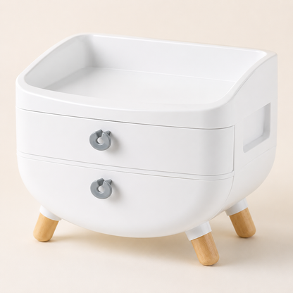 Organizador de Maquillaje con 2 Cajones y Patas de Madera - detalle