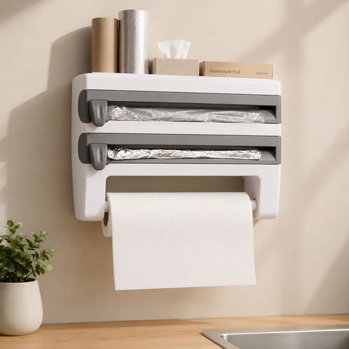 Porta Rollo de Cocina 4 en 1 con Cuchillas y Estante