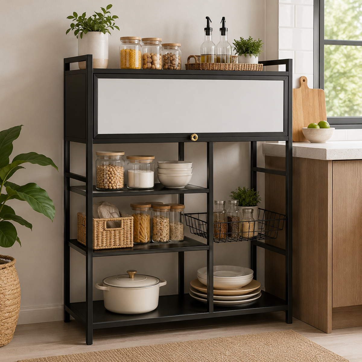 Estante de Cocina Multiusos con Puerta y Canastilla - medidas y uso