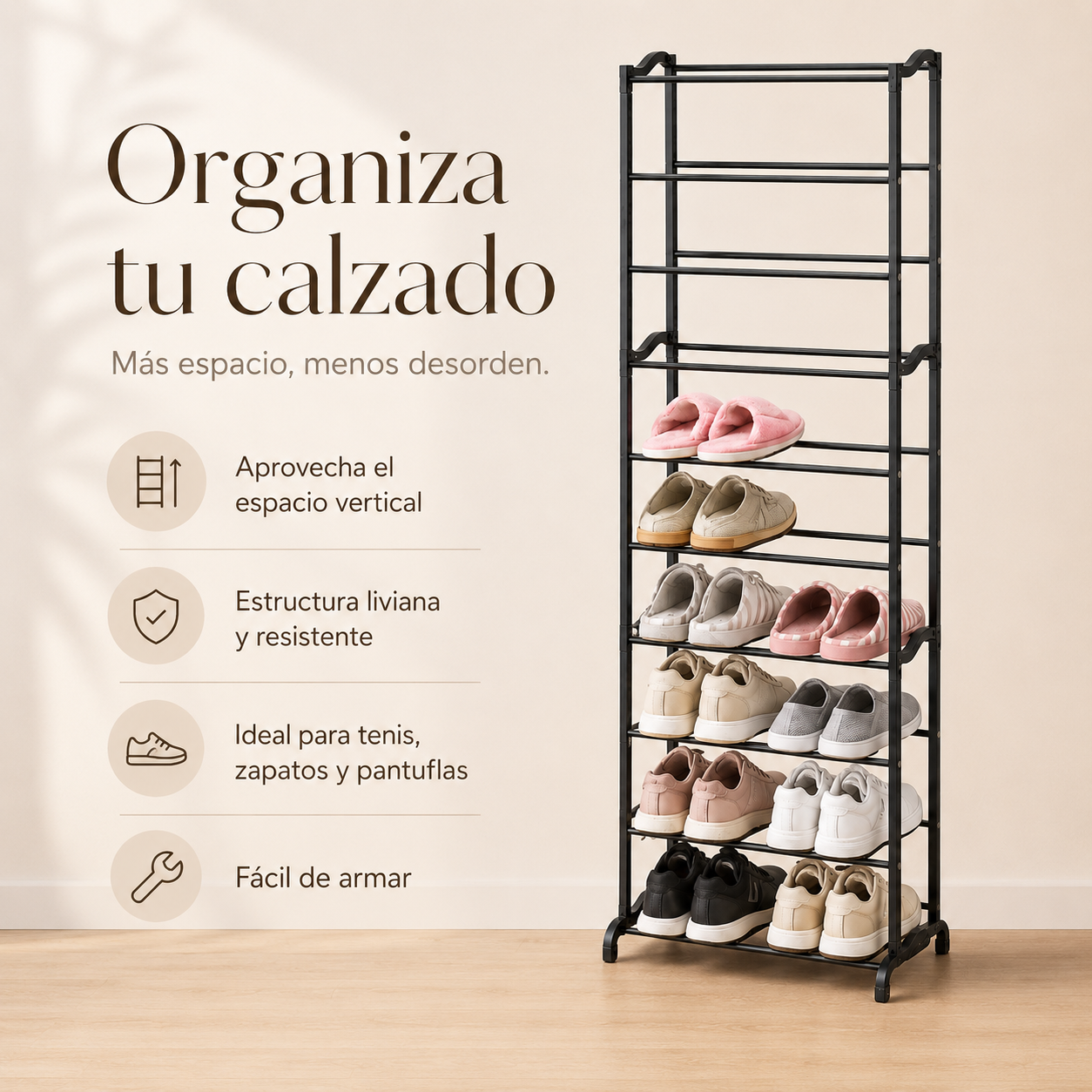 Zapatero Metálico 10 Niveles para 30 Pares - detalle