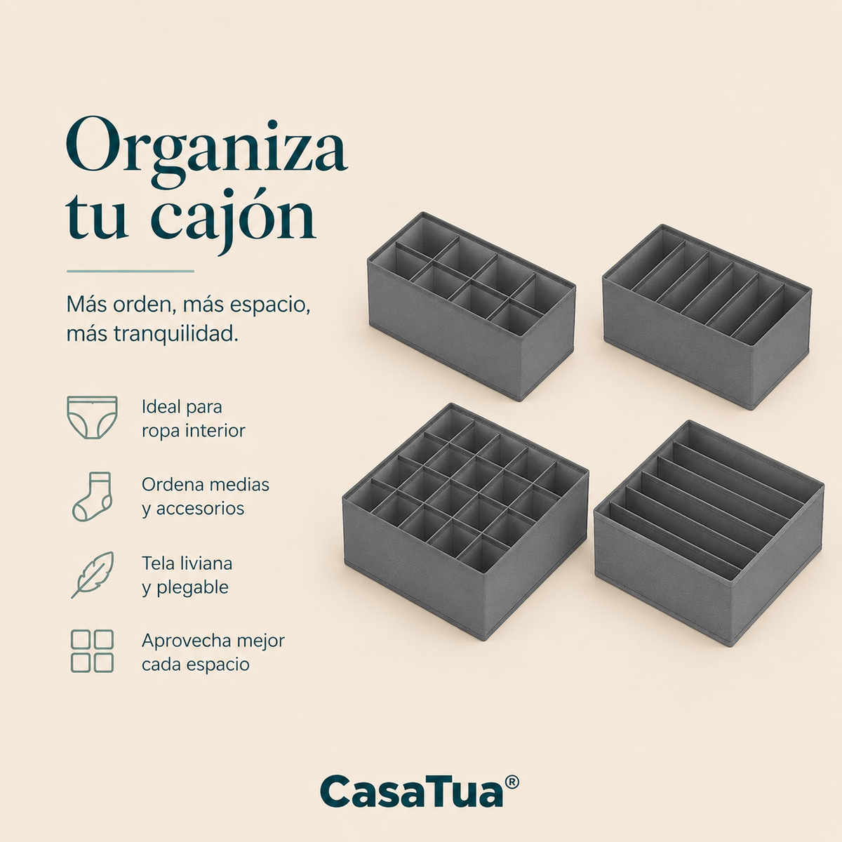 Set x4 Organizadores de Cajones para Ropa Interior - los 4 tamaños