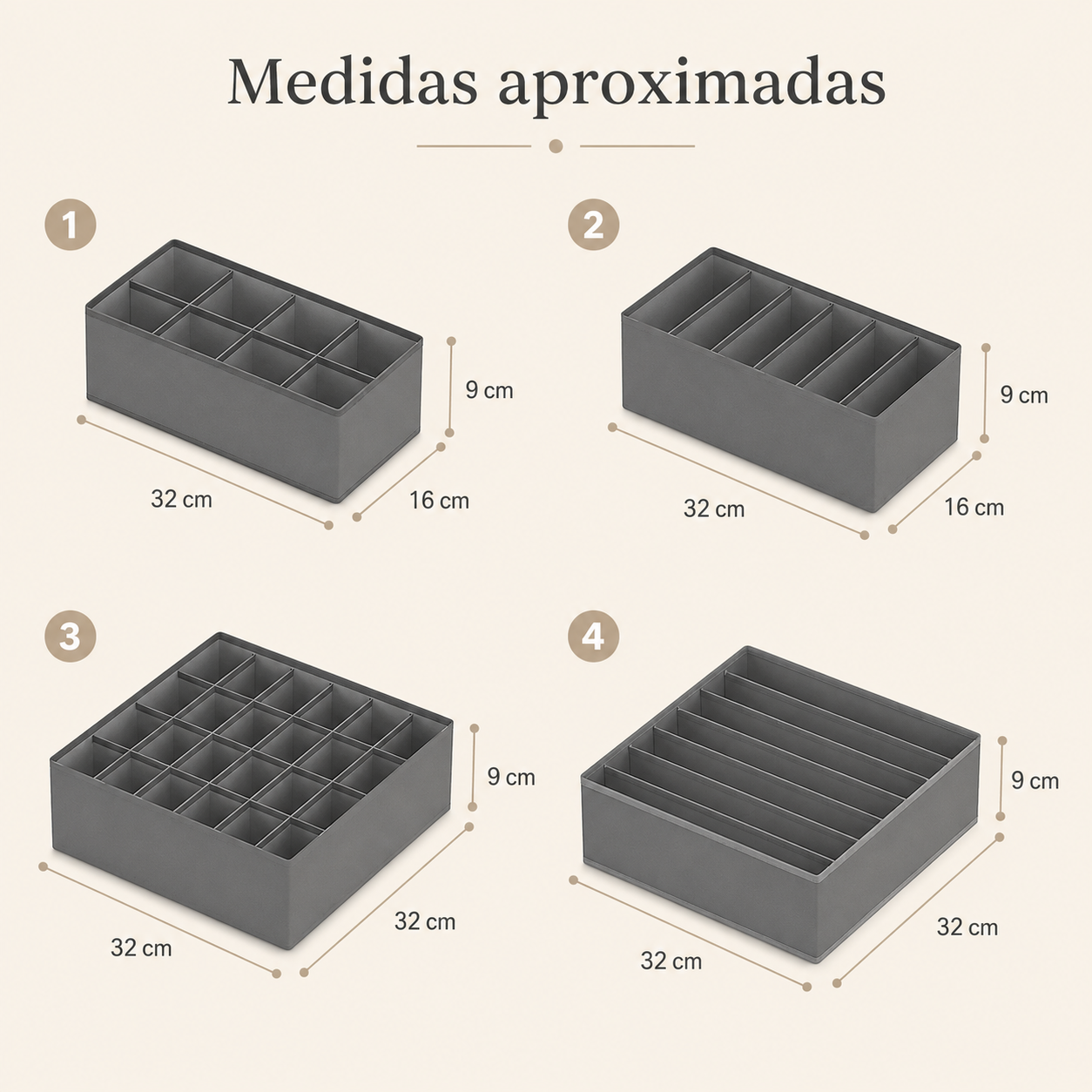 Set x4 Organizadores de Cajones para Ropa Interior - detalle