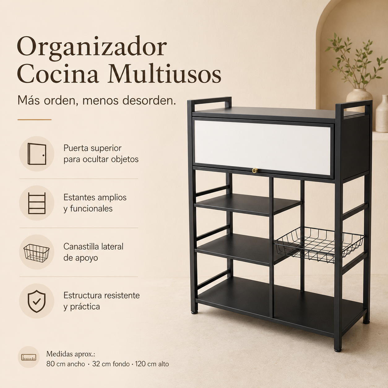 Estante de Cocina Multiusos con Puerta y Canastilla - detalle
