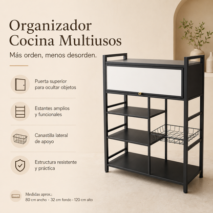 Estante de Cocina Multiusos con Puerta y Canastilla - detalle