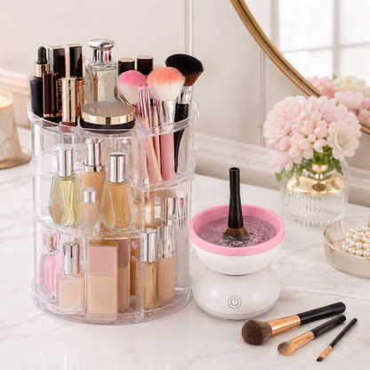 Combo Organizador de Maquillaje 360° + Lavadora de Brochas
