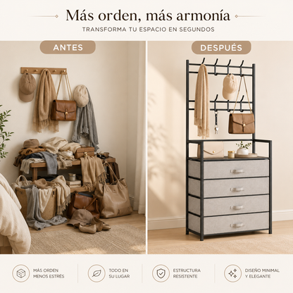 Mueble Organizador con 4 Cajones y Perchero - detalle del perchero